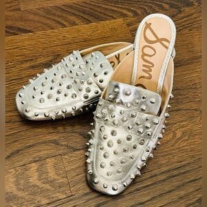 Sam Edelman Metallic Studded Silver Augustus Mules